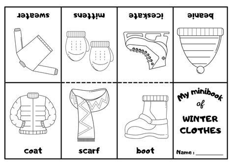 Winter Clothes Mini Coloring Book - Ezpzlearn.com Clothes Worksheets For Kids, Clothes Coloring Pages, Clothes Coloring, Clothes Worksheet, Book Worksheet, Mini Coloring Book, Snow Clothes, Cow Colour, Frog Coloring Pages