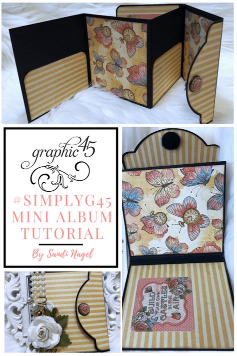 With just one sheet each of 12 x 12 pattern paper and cardstock you can make this fun mini album. Add embellishments and photos and you've got a quick and easy small album. Perfect for documenting a single occasion. Visit the Graphic 45 blog for project directions. Diy Mini Album, Mini Album Ideas, Scrapbook Mini Albums, Mini Scrapbooks, Album Tutorial, Mini Photo Albums, Mini Albums Scrap, Mini Album Tutorial, One Sheet Wonder