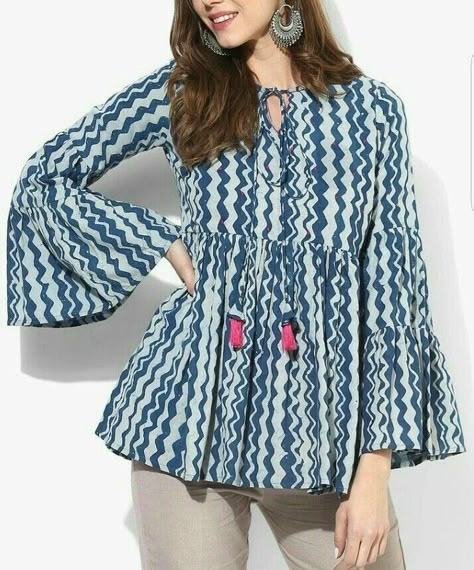 Summer special Cotton short tops for girls. Frock Kurta, Kurti Frock, Short Kurti Designs, Cotton Short Tops, Cotton Tops Designs, Kurti Sleeves, Short Kurtis, Simple Kurta Designs, Mode Turban