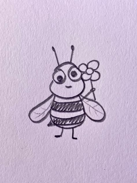 Simple Bee Sketch, Cute Bug Drawing Simple, Flower With Bee Drawing, Funny Bee Drawing, Bumble Bee Drawing Cute, Cute Bee Painting Simple, Bug Doodles To Draw, Spring Sketches Simple, Lil Drawings Easy