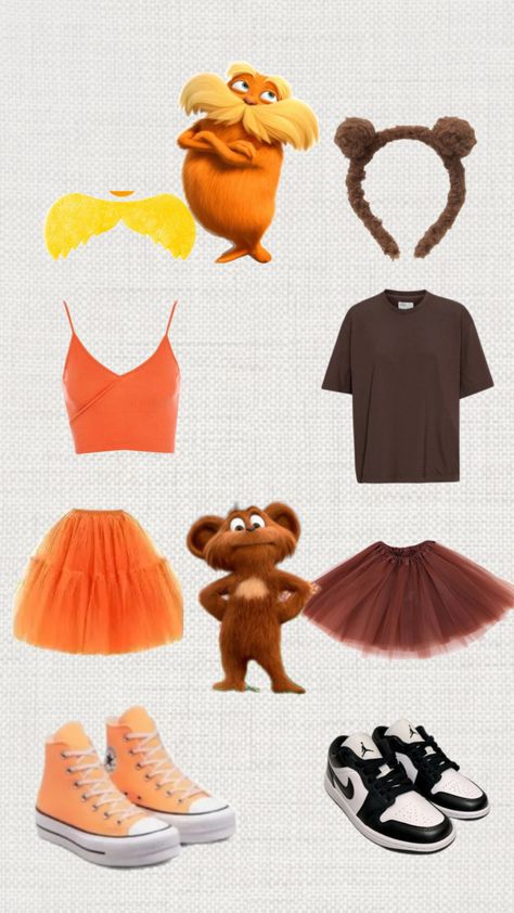 Lorax and bear Lorax Costume, Matching Halloween Costumes, Classy Halloween Costumes, Bff Halloween Costumes, Cartoon Costumes, Pretty Halloween Costumes, Duo Halloween Costumes, Bear Costume, Trendy Halloween Costumes