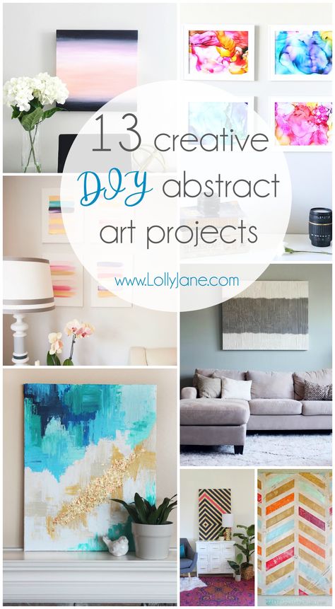 13 creative DIY abstract wall art projects that will add some beauty to your walls. Click to see 12 more easy DIY wall art projects! Diy Abstract Wall Art, Cuadros Diy, Abstract Art Projects, Wall Art Projects, Easy Acrylic Painting, Diy Abstract Canvas Art, Abstract Art Diy, Diy Canvas Wall Art, Diy Wall Art Decor