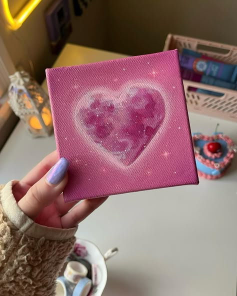 Shelly Clouds | POLL: which heart themed mini canvas has been your favourite so far? 💌 | Instagram Mini Canvas Painting Aesthetic, Girly Canvas Painting Ideas, Shelly Clouds, Vinyl Art Paint, Pink Canvas Art, Small Canvas Paintings, Canvas Drawing, Flower Art Drawing, Canvas Painting Tutorials