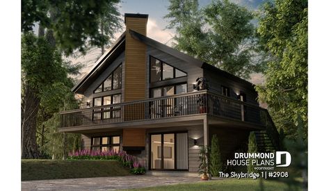 front - BASE MODEL of house plan 2908 Chalet House Plans, Drummond House Plans, Cabin House Plans, Modern Style House Plans, Mountain House Plans, Lake House Plans, Cabin House, Cottage Plan, Lake Cabins