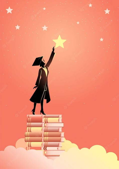 Premium Vector | Reach for the star Importance Of Education Poster, School Magazine Cover, Achievement Poster, School Poster Ideas, Graduation Drawing, Study Illustration, Graduation Wallpaper, Education Poster Design, Reach For The Stars