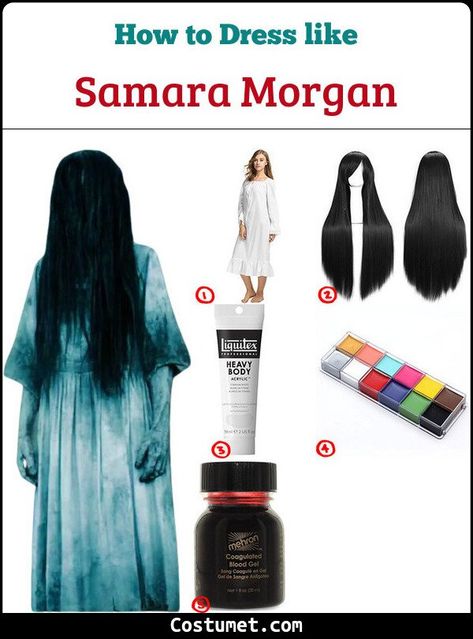 Samara Morgan (The Ring) Costume for Cosplay & Halloween 2021 Diy Samara Costume, Slasher Movie Costume Ideas, Costumes With Long Black Hair, Samara The Ring Makeup, Scary Woman Costumes, Horror Costume Ideas For Women, Samara Morgan Makeup, The Ring Costume Samara, Black Haired Halloween Costumes