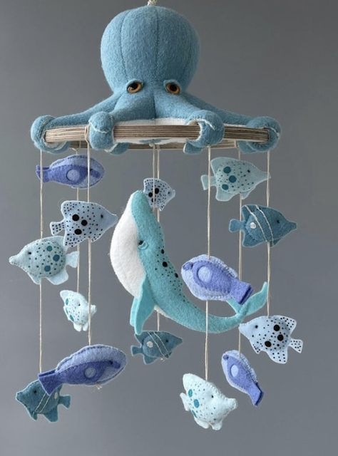 Baby Mobiles Diy, Diy Mobile Baby, Mobile Diy Baby, Baby Mobile Ideas, Baby Mobile Diy, Sea Creatures Crafts, Ocean Mobile, Mobile For Baby, Whale Mobile