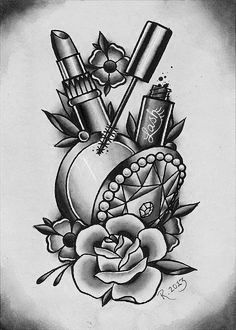 Makeup tattoo Girlie Tattoos, Lower Leg Tattoos, Tattoo Leg, Theme Tattoo, Leg Tattoos Women, Calf Tattoo, Tattoo Feminina, Makeup Tattoos, Girly Tattoos