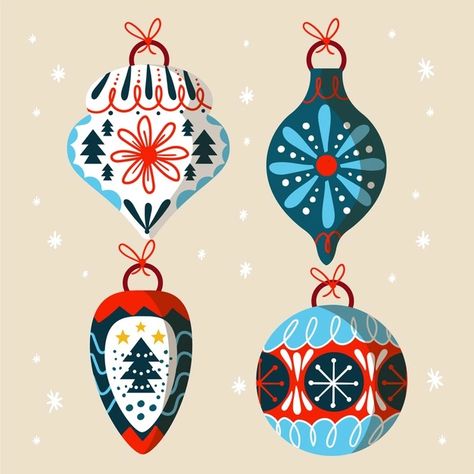 Free Vector | Hand drawn flat christmas ball ornaments collection Watercolor Christmas Cards Diy, Christmas Fonts Free, Ornament Drawing, Retro Ornaments, Christmas Ball Ornaments, Vintage Christmas Images, Kids Crafting, Diy Ornaments, Christmas Fonts