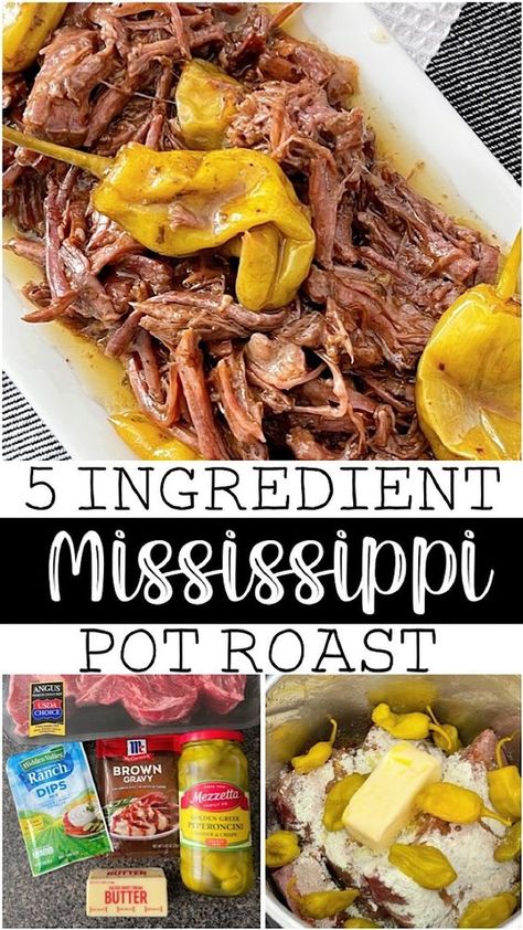 This mouthwatering Mississippi pot roast recipe is a culinary sensation made with just 5 simple ingredients. Tender beef, slow-cooked to perfection, is complemented by zesty ranch seasoning, tangy pepperoncini peppers, savory au jus, and a touch of butter. Mississippi Pot Roast Pioneer Woman, Potroast Crockpot Mississippi, Mississippi Pot Roast Side Dishes, Mississippi Mud Pot Roast, Mississippi Mud Roast Crock Pot, Alabama Pot Roast, Mississippi Roast Sliders, Mississippi Steak Crockpot, Mississippi Pot Roast Oven Recipe