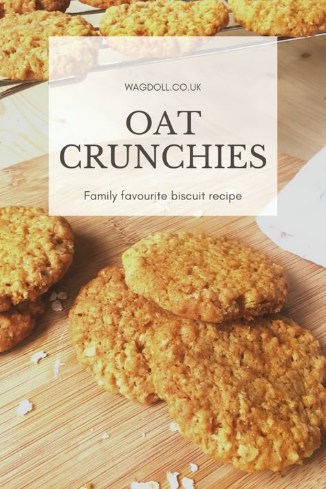 Easy Oat Biscuit Recipe, Oats Koekies Resep, Crunchy Oat Cookies, Oat Crunchies Recipes, Crunchy Biscuits Recipe, Oat Recipes Healthy Snacks, Biscuit Recipe Uk, Hobnobs Recipe, Oats Biscuits Recipe