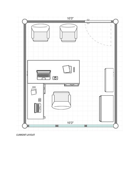 Work Office Layout Floor Plans, 10x10 Office Layout Work Spaces, Tiny Counseling Office, Office Floorplan Layouts, Small Office Arrangement Layout, 11x11 Office Layout, Small Office Floor Plan Layout, Home Office Layout Ideas Floor Plans, 9x9 Office Layout