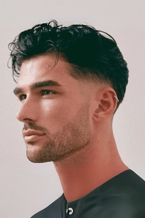 Modern Slick-Back with a Short Beard Side Faded Hairstyle Men, Low Taper Side Part, No Beard Hairstyle, Men Haircut Straight Hair, Mens Haircut Shaved Sides, Hairstyles For Rectangular Faces, Slick Back Haircut, Haircut Names, Short Hair With Beard