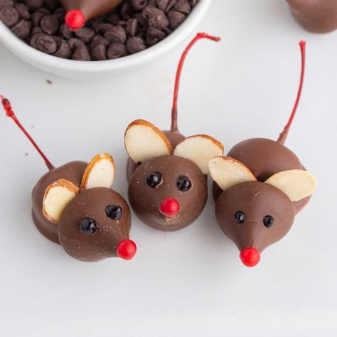 Christmas Mice Candy, Christmas Food Crafts For Kids, Mice Candy, Chocolate Mice, Food Crafts For Kids, Chocolate Chip Frosting, Red Hots Candy, Christmas Food Crafts, Christmas Candies