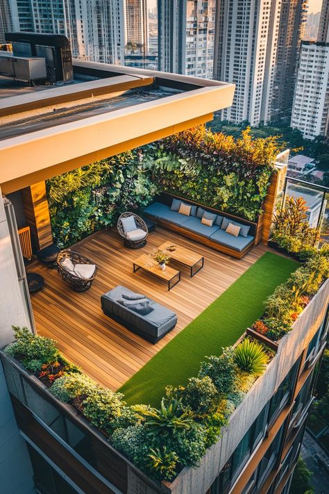 54 Rooftop Terrace Designs to Create a Perfect Urban Oasis Outdoor Penthouse Terrace, Terrace On The Roof, Indoor Terrace Ideas, Roof Terrace Flooring Ideas, Garden Rooftop Design, Terrace Sitout Ideas, Rooftop Terrace Design Modern Houses, Outdoor Balcony Ideas Houses Terraces, Terrace Design Balcony Outdoor