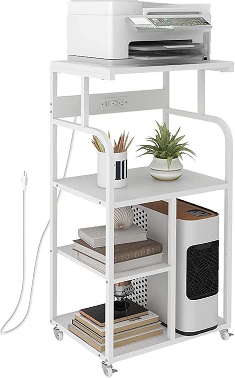 Computer Tower Stand, Computer Tower Storage Ideas, Printer Storage Ideas, Cpu Stand, Printer Storage, Movable Storage, Woman Office, Open Bookshelves, Printer Stands