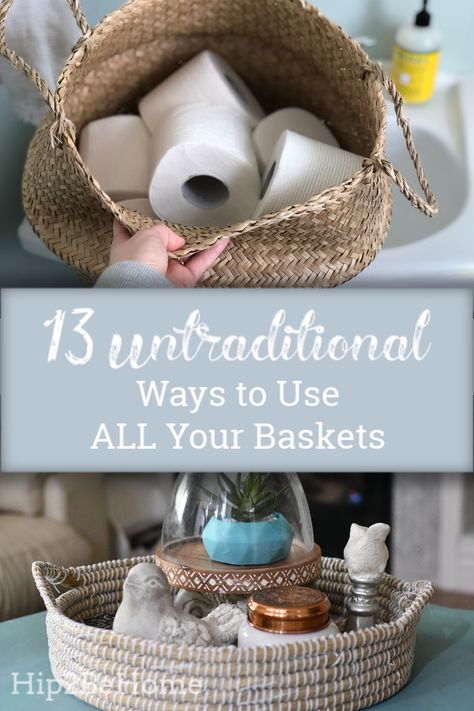 Wicker Basket Bathroom Storage, Kitchen Basket Storage Ideas, Woven Basket Storage Ideas, How To Use Trays To Decorate, How To Use Wicker Baskets, How To Style Wicker Baskets, Wicker Basket Living Room, What To Do With Baskets Ideas, What To Put In A Basket Decor