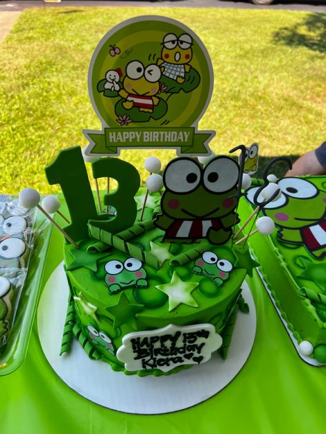 💚💚 Kerropi Birthday Theme, Keroppi Birthday Cake, Keroppi Cake, Keroppi Cookies, Keroppi Birthday, Keroppi Items, 11th Birthday, Hello Kitty Items, Gift List