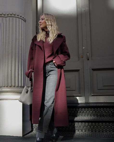 Sourced THE fall outfit 🍇🍷 Comment SHOP below to receive a DM with the link to shop this post on my LTK ⬇ https://liketk.it/4U4A3 . . . . Burgundy coat, burgundy outfit, fall fashion, autumn outfitt #ltkworkwear #ltkseasonal #ltkstyletip Burgundy Shacket Outfit, Long Burgundy Coat Outfit, Burgundy Long Coat Outfit, Burgundy Wool Coat, Burgundy Wool Coat Outfit, Maroon Trench Coat Outfit, Burgundy Christmas Outfit, Burgundy Trench Coat Outfit, Burgundy Coat Outfit Winter