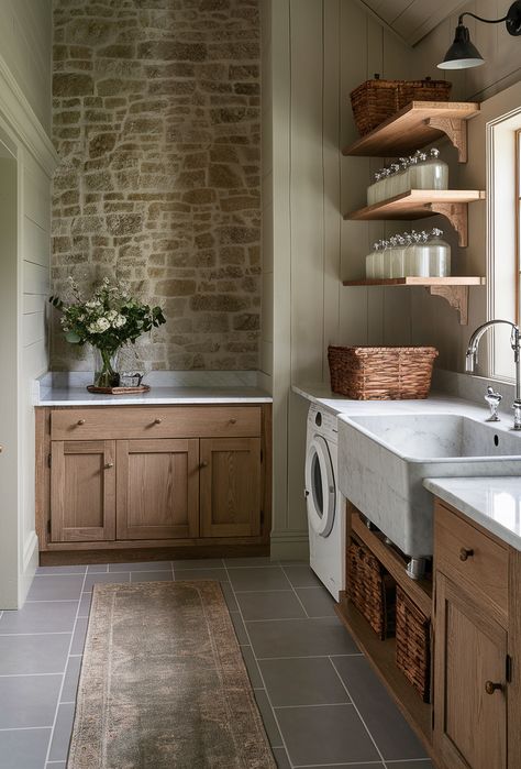 Home Laundry Shoot, House Decor Laundry Room, Modern Spanish Laundry Room, Amber Interiors Laundry Room, Earthy Laundry Room Ideas, Country House Laundry Room, Laundry Room Old House, Clean Cottage Style, French Style Laundry Room