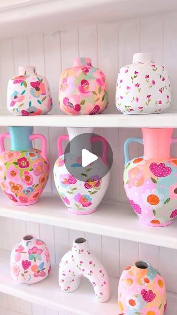 Emily Birks Art on Instagram: "Mother's Day Vase collection now available online 🌷   Hand painted floral ceramic vases - Free shipping Australia wide   .  #interiorstyling #colourfuldecor #moreismoredecor #colourpalette #colourfulart #colourmyhome #moreismoredecor #artreels #australianartist #prettyflorals" Painting Ceramic Vases Diy, Painted Vases Ideas, Ceramic Vase Painting Ideas, Ceramic Vase Painting, Ceramic Vases Diy, Vase Painting Ideas, Funky Vases, Vases Diy, Vases Ideas