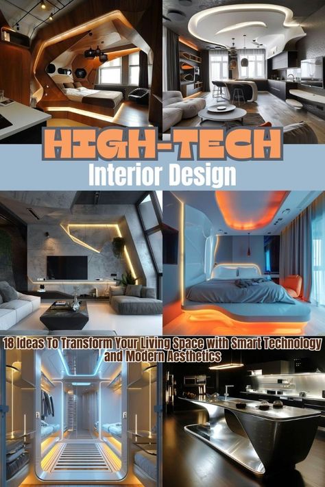 18 High-Tech Interior Design Ideas: Transform Your Living Space with Smart Technology High Tech Interior Design, Modern Futuristic Interior, Hampton Living Room Ideas, Functional Home Design, Automated Blinds, High Tech Interior, Robotic Process Automation, Youtube Automation, Office Automation