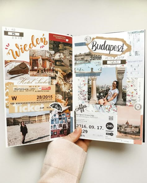 16 Bullet Journal Travel Page Ideas To Inspire Some Serious Wanderlust - TheFab20s Journal Travel Page, Travel Scrapbook Pages, Diy Photo Book, Travel Journal Scrapbook, Diy Travel Journal, Scrapbook Inspo, Memory Journal, Scrapbooking Journal, Summer Scrapbook