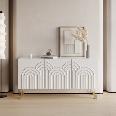 Mdf Design Interiors, White Sideboard Buffet, Mdf Design, Console Unit, White Credenza, Mdf Furniture, Stylish Sideboards, Credenza Design, Console Table Design