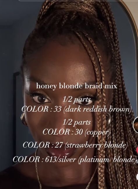 Knotless Braid Color Combos, Color Combination For Braids, Blonde And Brown Hair Color Black Women Braids, Knotless Braids Dark Skin, Knotless Braids Color Ideas Dark Skin, Dark Blonde Braids Black Women, Braiding Hair Color Chart, Knotless Braids Honey Brown, Brown And Blonde Mixed Braids