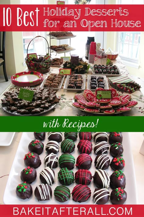 Recipes for the 10 Best Holiday Desserts to serve at an Open House plus classic Christmas Cookie Recipes #holidayrecipes #holidaydesserts #holidaytreats #holidayopenhouseideas #holidayopenhouse #holidayopenhousefoodideas #holidayopenhousefood #holidayopenhouseideasentertaining #holidayopenhousemenuideas #christmasparty #christmaspartyideas #christmas #christmascookies #christmascookiesdecorated #christmascookiesrecipes #christmasopenhouse #christmasopenhouseideas #youregonnabakeitafterall Christmas Cookie Buffet, Holiday Open House Food Ideas, Christmas Open House Food Ideas, Open House Party Food, Holiday Open House Ideas, House Party Food, Christmas Open House Ideas, Open House Treats, Best Holiday Desserts