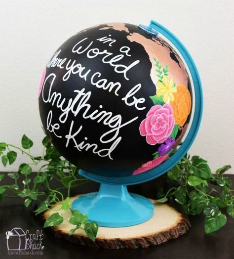 11 Globe Transformations That Will Change Your World Painted Globe Diy, Globe Diy Projects, Macrame Blanket, Globe Painting, Globe Projects, Globe Ideas, Globe Diy, Globe Map, Old Globe