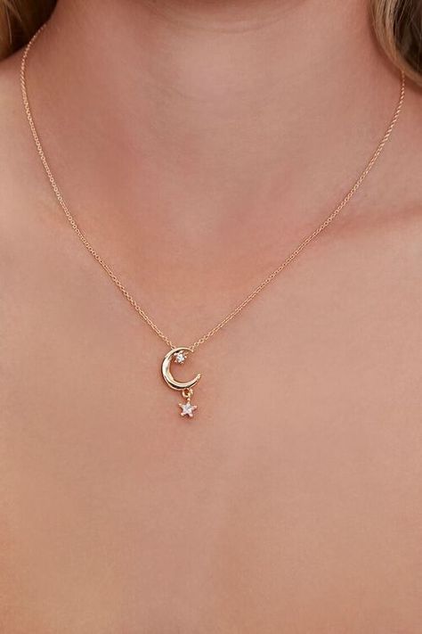 Moon Design Necklace, Necklace Moon And Star, Moon Locket Necklace, Cute Pendents, Moon Gold Necklace, Moon Locket, Moon And Stars Necklace, Shooting Star Necklace, Moon Star Pendant