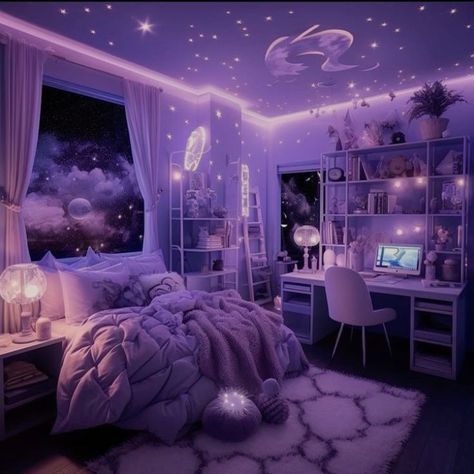 Preteen Girls Bedroom Ideas Purple, Dark Purple Girls Bedroom, Lavender Bedroom Aesthetic, Purple Bedroom Ideas For Teens, Purple Bedroom Aesthetic, Dream Bedroom Luxury, Kuromi Room, Emo Room, Sister Bedroom