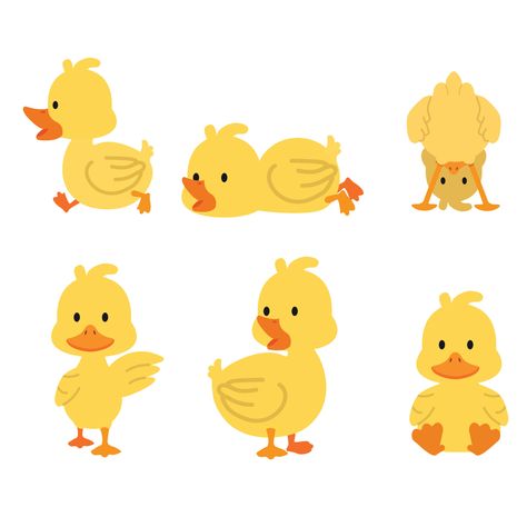 Cute Duck Clipart, Baby Ducks Drawing, Duck Illustration Cute, Duck Illustration Design, Duck Drawing Cute, Duck Character Design, Duckling Tattoo, Yellow Duck Cartoon, Duck Outline