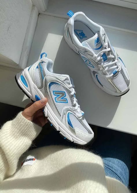 New Balance 530 Blue, Bedazzled Shoes Diy, Nike Tenis, Casual Shoes Women Sneakers, New Balances, Pretty Sneakers, Adidas Shoes Mens, N Logo, Shoes Inspiration