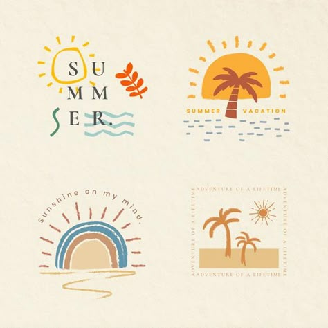 Summer Design Aesthetic, Summer Sticker Ideas, Summer Logo Ideas, Beach Elements Illustration, Beach Illustration Design, Summer Design Graphic, Summer Logo Design, Summer T Shirt Designs, Summer Illustration Design