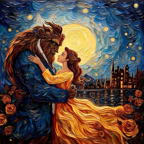 Beauty And The Beast Art Paintings, Beauty And Beast Painting, Beauty And Beast Drawing, Beauty And The Beast Painting Ideas, Beauty And The Beast Illustration, Beauty And The Beast Artwork, Beauty And The Beast Painting, Van Gogh Art Style, Van Gogh Style Painting