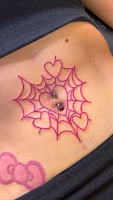 Belly Button Tattoo, Stomach Tattoos Women, Pink Tattoo, Web Tattoo, Cute Hand Tattoos, Pretty Hand Tattoos, Black Girls With Tattoos, Geniale Tattoos, Tattoos For Black Skin