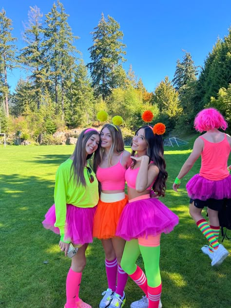 Spirt Week Ideas Outfits Neon, Neon Tutu Outfit, Colorful Costumes For Women, 80 Themed Outfits, Neon Themed Dance Outfit, Neon 90s Party Outfit, Neon Day At School Outfits, Neon 80s Party Outfit, 80s School Dance Outfit