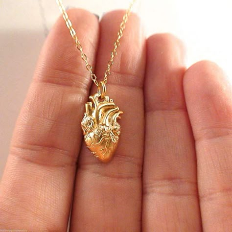 Anatomical Heart Necklace, Anatomical Heart, Gold Heart Necklace, Delicate Jewelry, Diy Schmuck, Girly Jewelry, Pretty Jewellery, Diy Necklace, Cute Jewelry