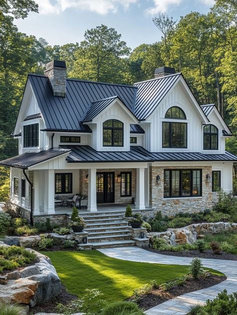 Goal Visualization, Beautiful Houses Exterior, Farmhouse Exterior Design, Farmhouse Architecture, Dream Life House, Farmhouse Style House Plans, Future House Ideas, Modern Farmhouse Exterior, Barn Style House