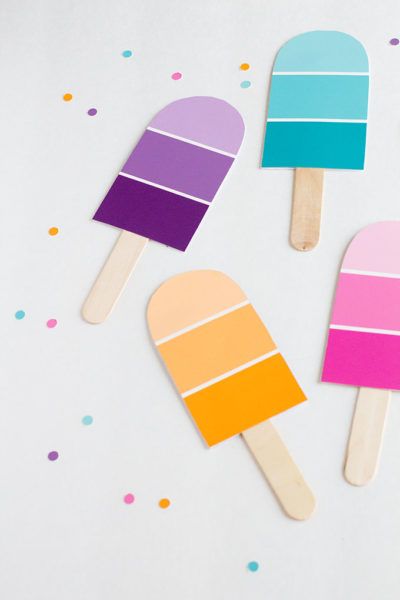 Diy Room Crafts, Paint Sample Crafts, Paint Samples Crafts, Paint Chip Cards, Summer Ice Cream Party, Paint Sample Cards, Chip Ideas, Paint Chip Crafts, Diy With Kids