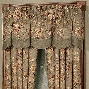 Touch of Class Rhapsody Scalloped Valance Multi Warm Valance Scalloped 72 x 20 French Cottage Bedroom, Scalloped Valance, Wide Curtains, Gold Chocolate, Harvest Gold, Leaf Designs, Valance Window Treatments, Floral Curtains, Blossom Design