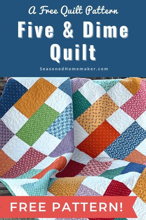 Dive into the delightful world of quilting with the Free Five & Dime Quilt Pattern! Perfect for quilters of all levels, this pattern brings simplicity and creativity together in a fun weekend project. Now And Later Quilt Pattern, Shuffle Quilt Pattern, Simplicity Quilt Pattern, Brickwork Quilt Pattern Free, Paddle Wheel Quilt Pattern, Quilt Patterns With Rectangles, Easy Quilt Designs Free Pattern, Simply Done Quilt Pattern Free, Charm Square Quilts Easy