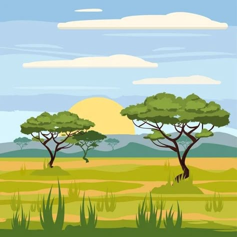 Savanna Grassland, Savanna Animals, Grassland Habitat, Safari Scene, African Art Projects, African Jungle, Easy Animal Drawings, Painting Flowers Tutorial, Easy Animals