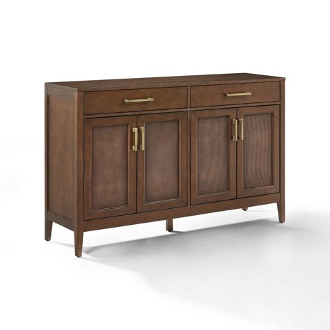 Ready to blend with a variety of home styles, the Milo Sideboard has a simple design with unique details. The large cabinet doors feature beautiful poly-rattan mesh panels, which conceal adjustable and removable shelves. Whether used as a traditional sideboard or TV stand, this buffet cabinet with storage is the perfect multipurpose furniture piece. Product dimensions: 15.75" x 56" x 36" | Weight: 102.96lbs Traditional Sideboard, Sideboard Grey, Removable Shelves, Multipurpose Furniture, American Signature Furniture, Home Styles, Brown Furniture, Large Cabinet, Value City Furniture