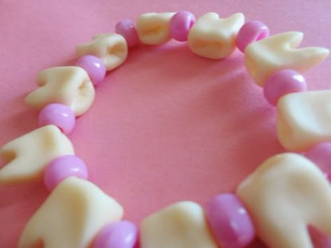 Kawaii Kandi Bracelets, Harajuku Bracelet, Clown Bracelet, Kawaii Piercings, Teeth Bracelet, Teeth Accessories, Kawaii Kandi, Japanese Bracelet, Pink Harajuku