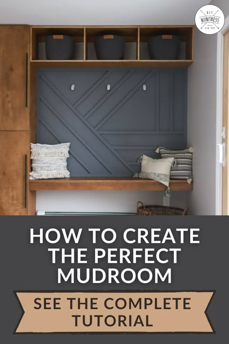 Entryway Ideas With Storage Bench, Drop Zone With Storage, Entryway Wall Cabinet, Bedroom Master Accent Wall, Entryway Closet Bench Diy, Mudroom Mid Century Modern, Mud Room Ideas Entryway Diy, Hidden Entryway Storage, Backpack Nook Entry Ways