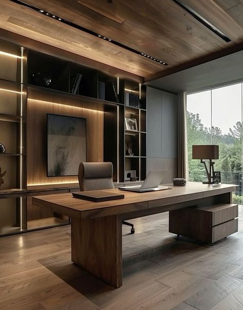 Elegant Office Desk, Ceo Office Design Luxury, Office Showcase, Modern Office Design Inspiration, Ceo Office Design, Executive Office Design, Luxury Office Furniture, Spacious Office, Elegant Home Office