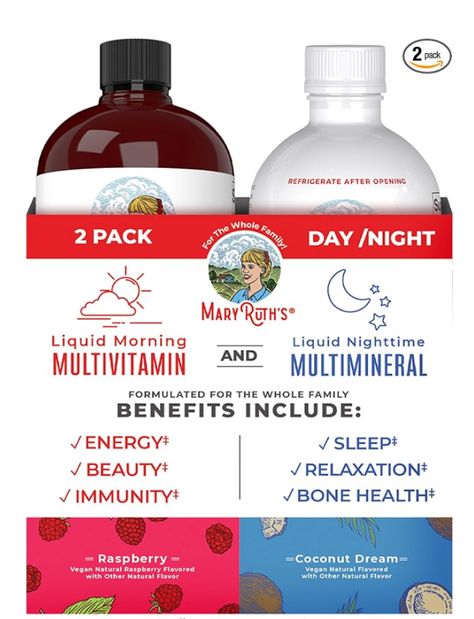 Multivitamin for Men, Women & Kids: MaryRuth's delicious raspberry liquid multivitamin is an easy-to-take liquid! Receive the benefits of many essential vitamins, minerals, and other nutrients - support energy levels with B complex vitamins, and support immunity with Vitamin C, Zinc, and Vitamin E. Liquid Multivitamin, Coconut Dream, Nerve Health, Raspberry Coconut, Vegan Vitamins, Healthy Swaps, Sleep Support, B Complex, C Vitamin